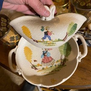 Vintage Ceramic plate and gravy boat. Estate Sale